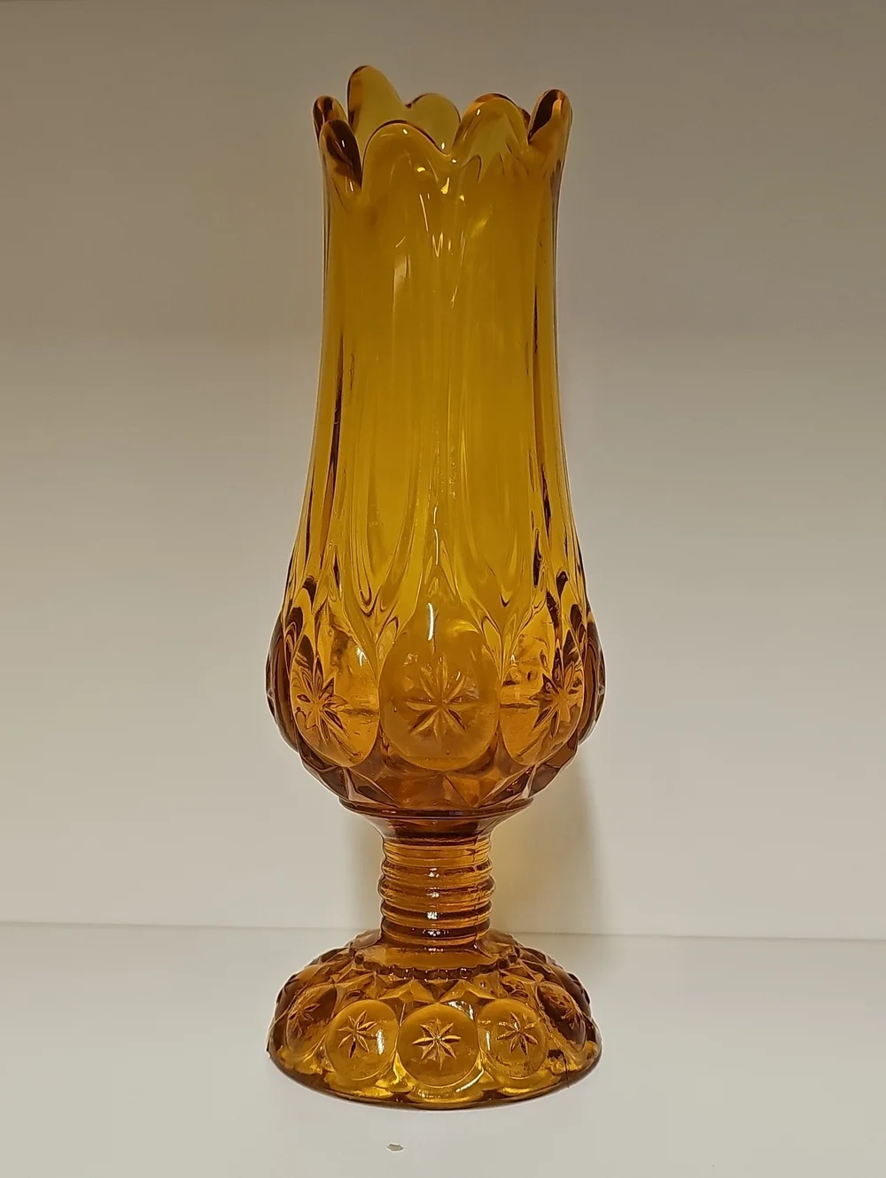 Vintage MCM Kanawha Swung Amber Glass Pedestal Vase